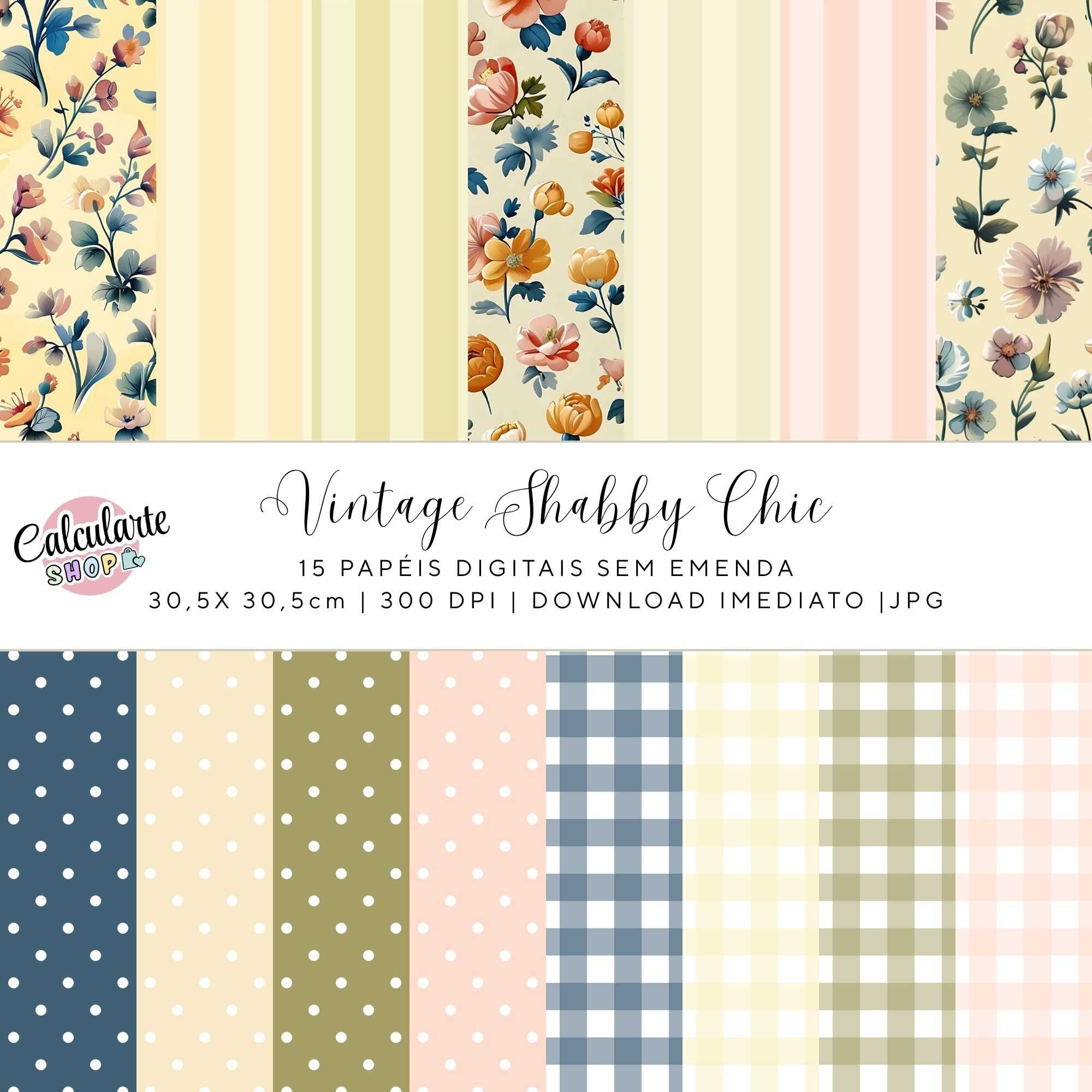 Kit de Papéis Digitais Vintage Shabby Chic